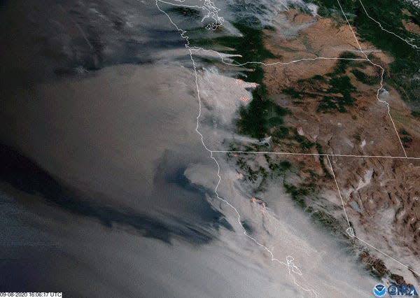 wildfires california oregon washington fires smoke west coast satellite image