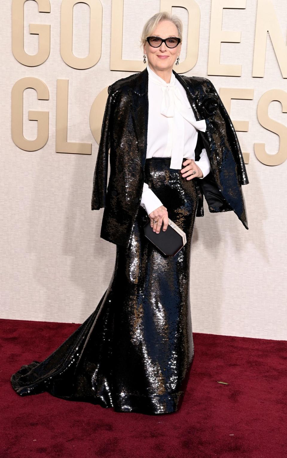 'One of my favourite looks of the night': Meryl Streep arrives at the Golden Globe Awards 2024