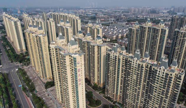 This aerial photo taken on September 17, 2021 shows a housing complex by Chinese property developer Evergrande in Huaian in China's eastern Jiangsu province. - China OUT (Photo by STR / AFP) / China OUT (Photo by STR/AFP via Getty Images) (Photo: STR via Getty Images)