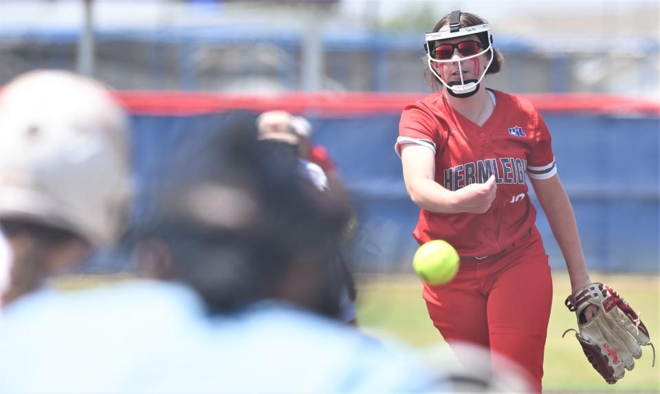 Hermleigh pitcher Summer Smith throws a pitch against Eula on May 21.