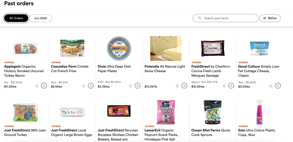 An example of a FreshDirect order