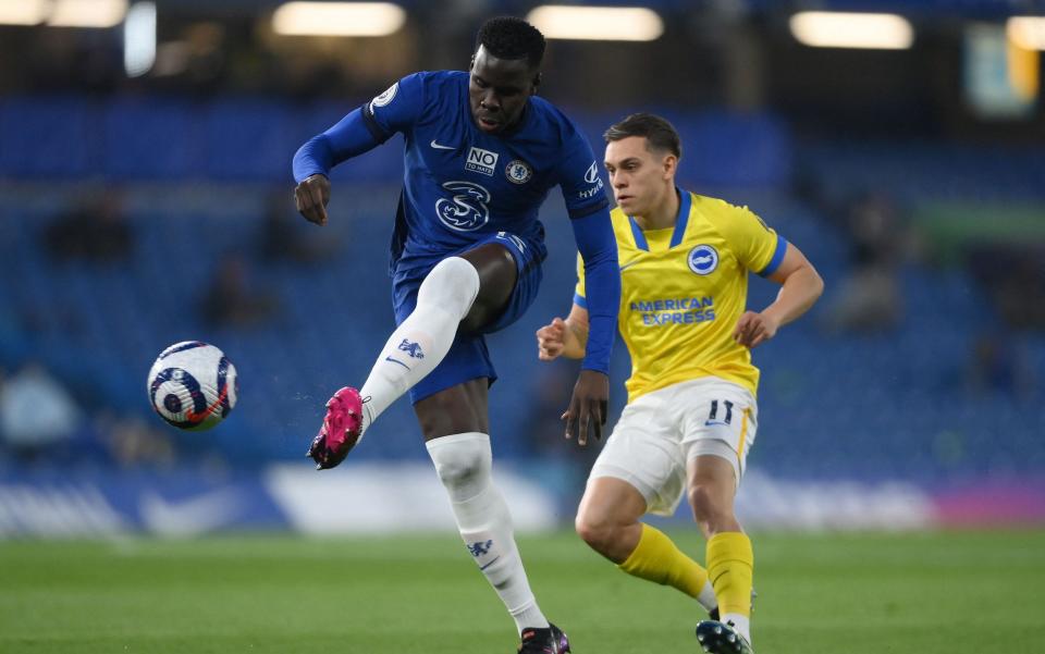 Chelsea's French defender Kurt Zouma vies with Brighton's Belgian midfielder Leandro Trossard  - AFP