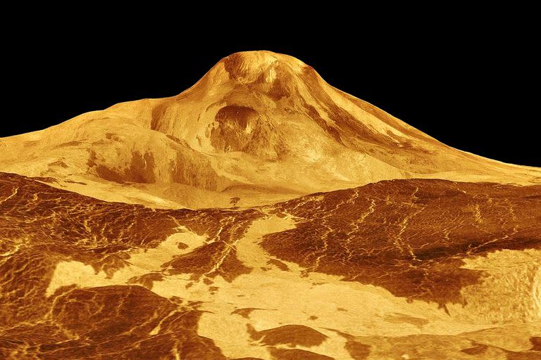 Una imagen tridimensional del Maat Mons, el volcán más alto de Venus