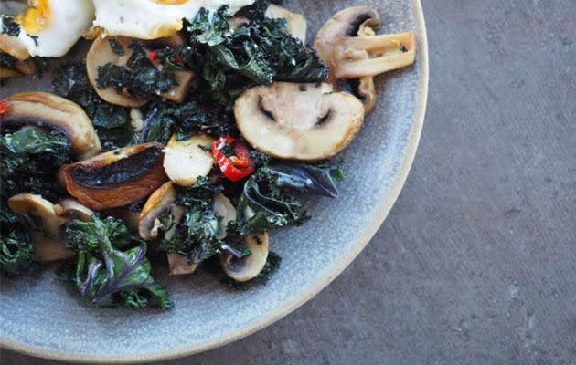 Purple kale, mushroom and eggs. Photo: scottgoodingproject.com