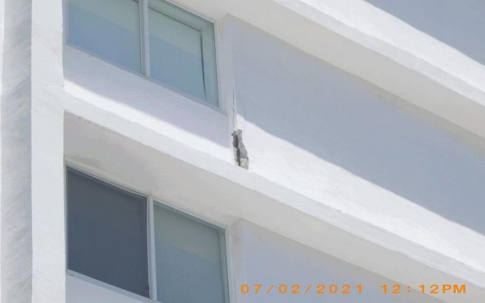 A Miami Beach building inspector on July 6 photographed this section of spalled concrete on the exterior of the Port Royale Condo at 6969 Collins Ave.