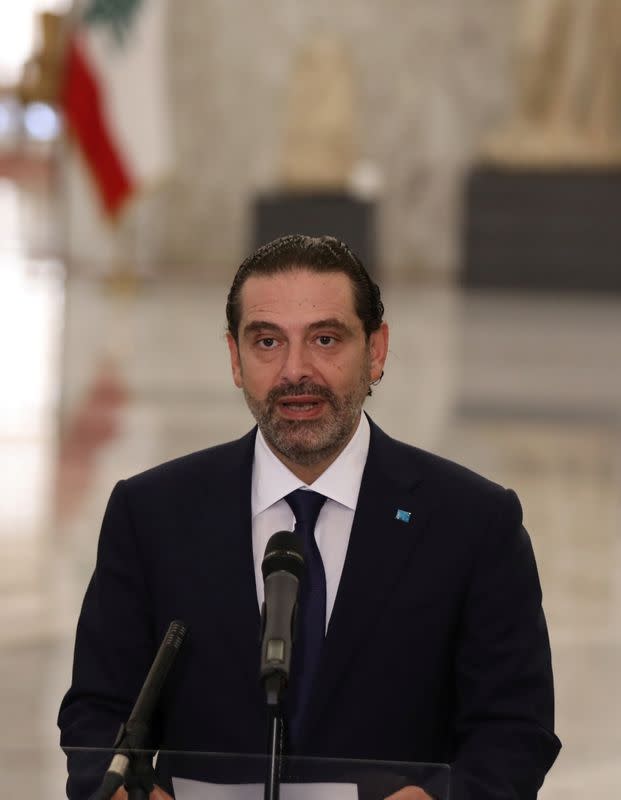 Lebanese Sunni leader Saad al-Hariri, talks to the media after being named Lebanon's new prime minister at the presidential palace in Baabda