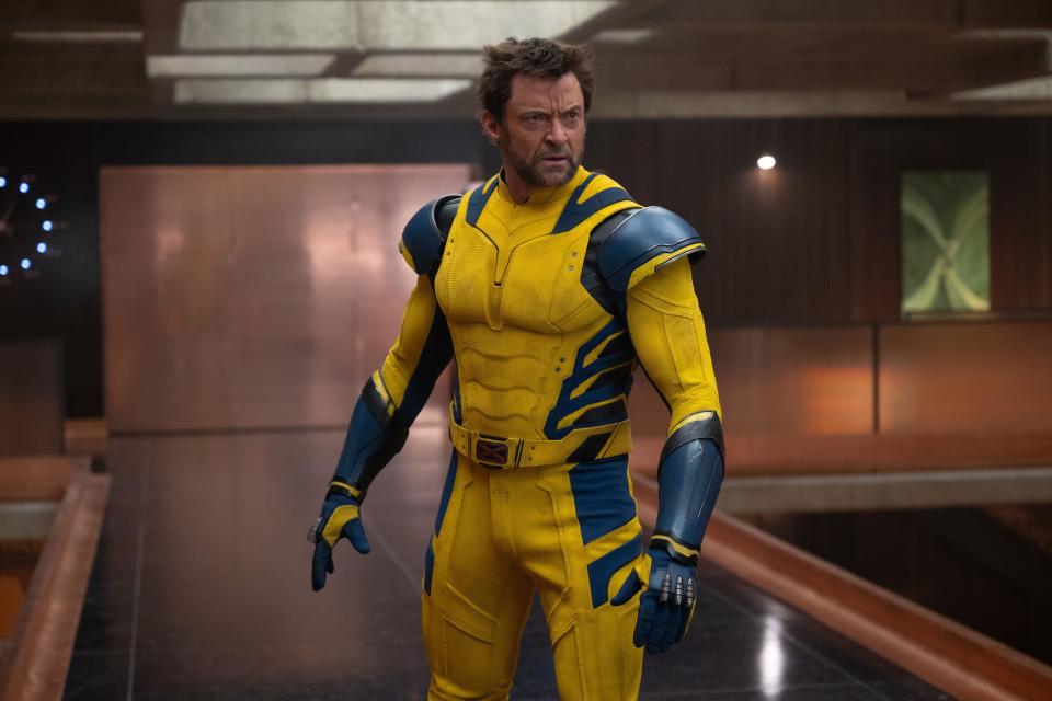 Hugh Jackman in his yellow Wolverine suit in Deadpool & Wolverine