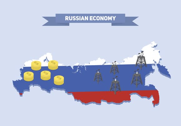 Map of Russia with tricolor flag coloring