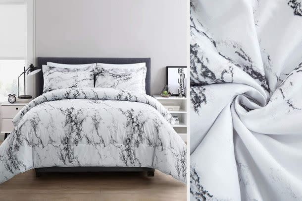 A marble full-size comforter set for anyone looking to make a statement