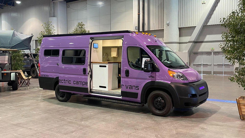 The Maxwell Vanacea electric camper van from the side with the door open