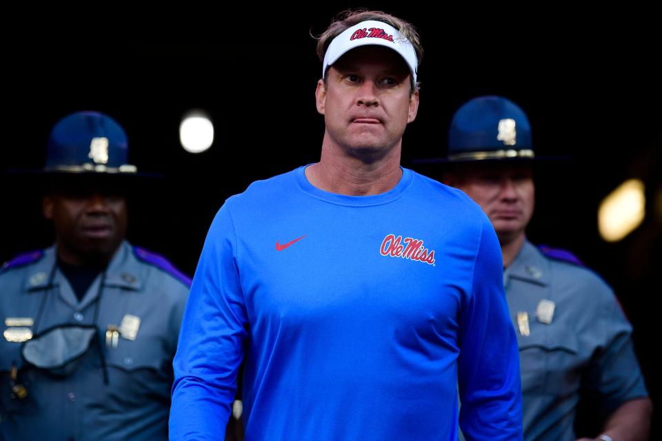 Mississippi Head Coach Lane Kiffin returns to Neyland Stadium before an SEC football game between Tennessee and Ole Miss in Knoxville, Tenn. on Saturday, Oct. 16, 2021.