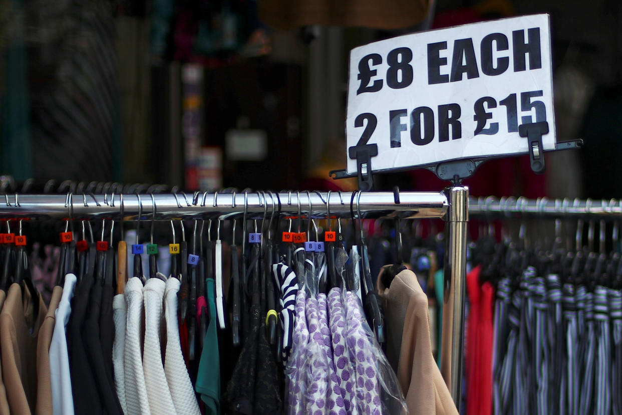 Cost of living Clothes for sale are seen in front of a shop, amid the outbreak of the coronavirus disease (COVID-19), in London, Britain, September 28, 2020. REUTERS/Hannah McKay