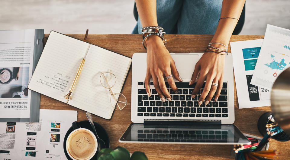 woman freelancing on her laptop at home