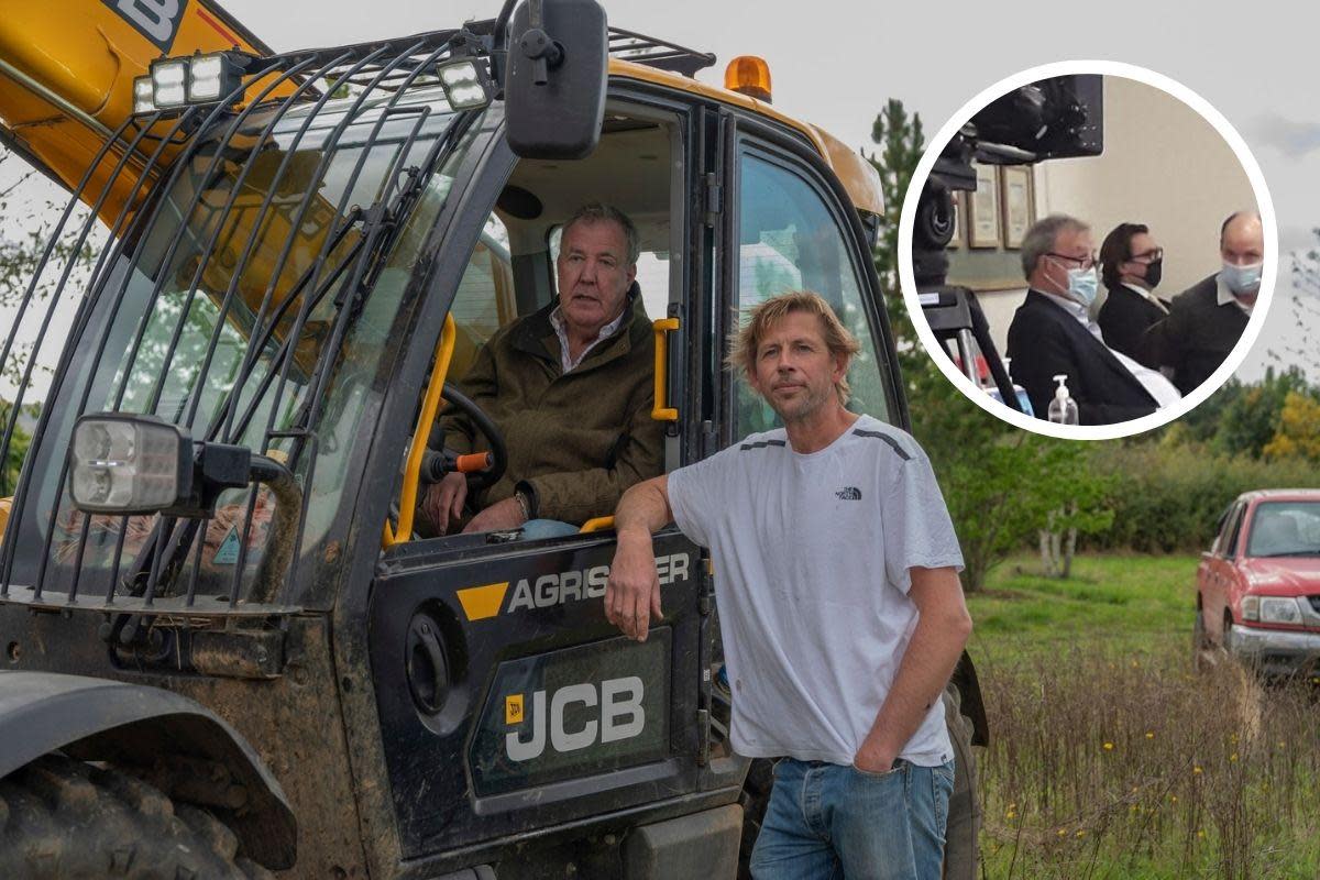 Jeremy Clarkson, Groove Armada's Andy Cato and, inset, the WODC meeting where the restaurant was refused <i>(Image: Canva)</i>