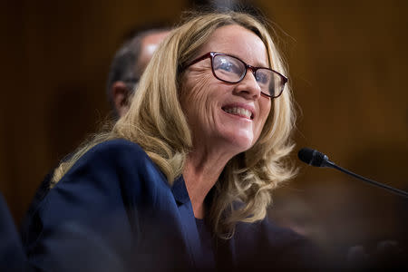 Christine Blasey Ford testifies during the Senate Judiciary Committee hearing on the nomination of Brett M. Kavanaugh to be an associate justice of the Supreme Court of the United States, in Washington, DC, U.S., September 27, 2018. Tom Williams/Pool via REUTERS/Files