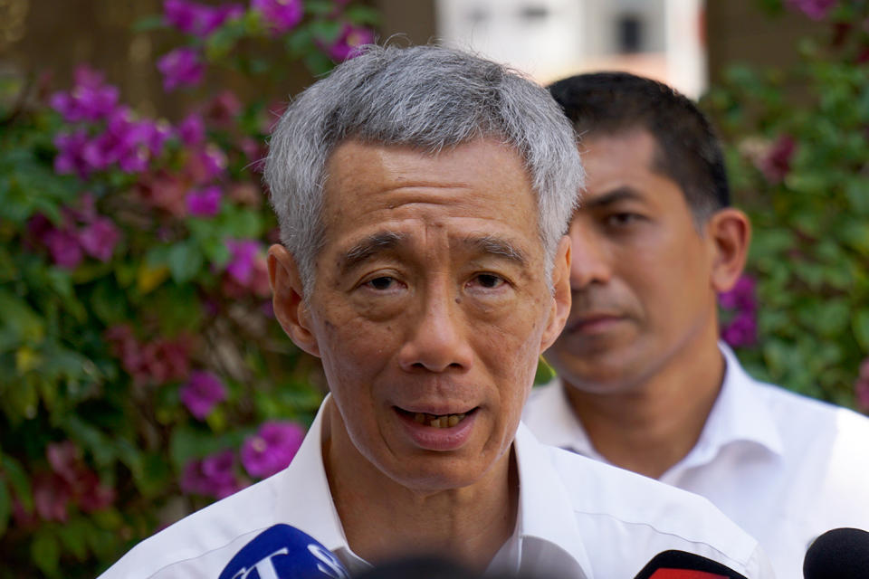 Prime Minister and PAP election candidate Lee Hsien Loong  speaking to the media at Deyi Secondary School on Nomination Day (30 June). (PHOTO: Dhany Osman / Yahoo News Singapore)