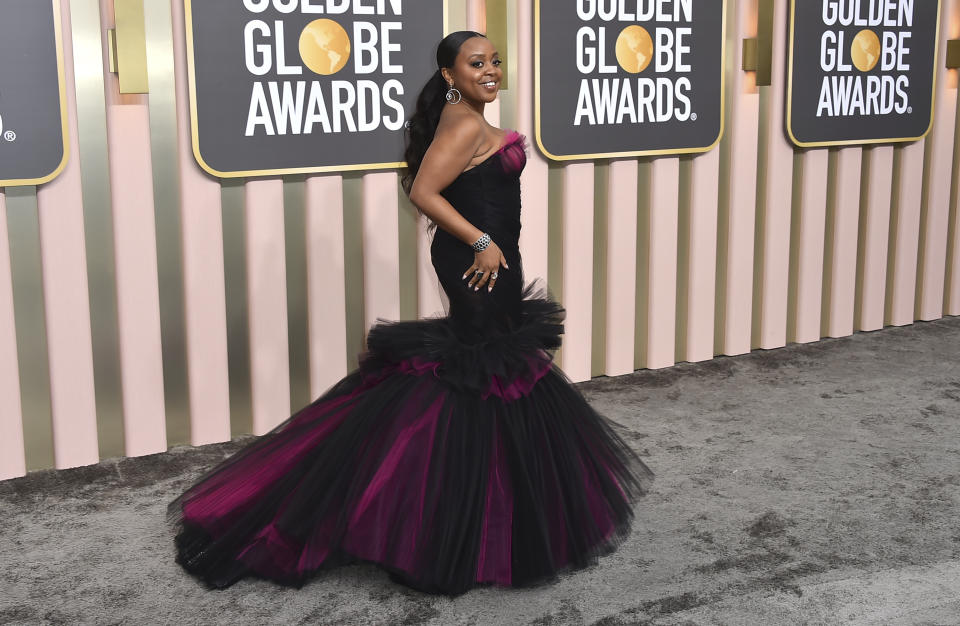 Quinta Brunson arrives at the 80th annual Golden Globe Awards at the Beverly Hilton Hotel on Tuesday, Jan. 10, 2023, in Beverly Hills, Calif. (Photo by Jordan Strauss/Invision/AP)