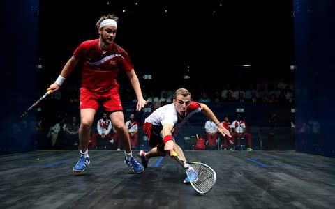 England's Nick Matthew (right) and James Willstrop in action - Credit: ACTION IMAGES