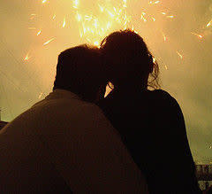 couple looking at fireworks