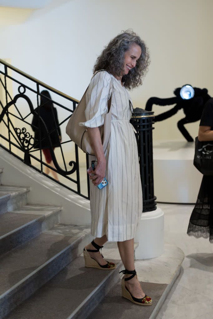 cannes, france may 23 andie macdowell is seen at hotel martinez during the 76th cannes film festival on may 23, 2023 in cannes, france photo by jacopo raulegc images