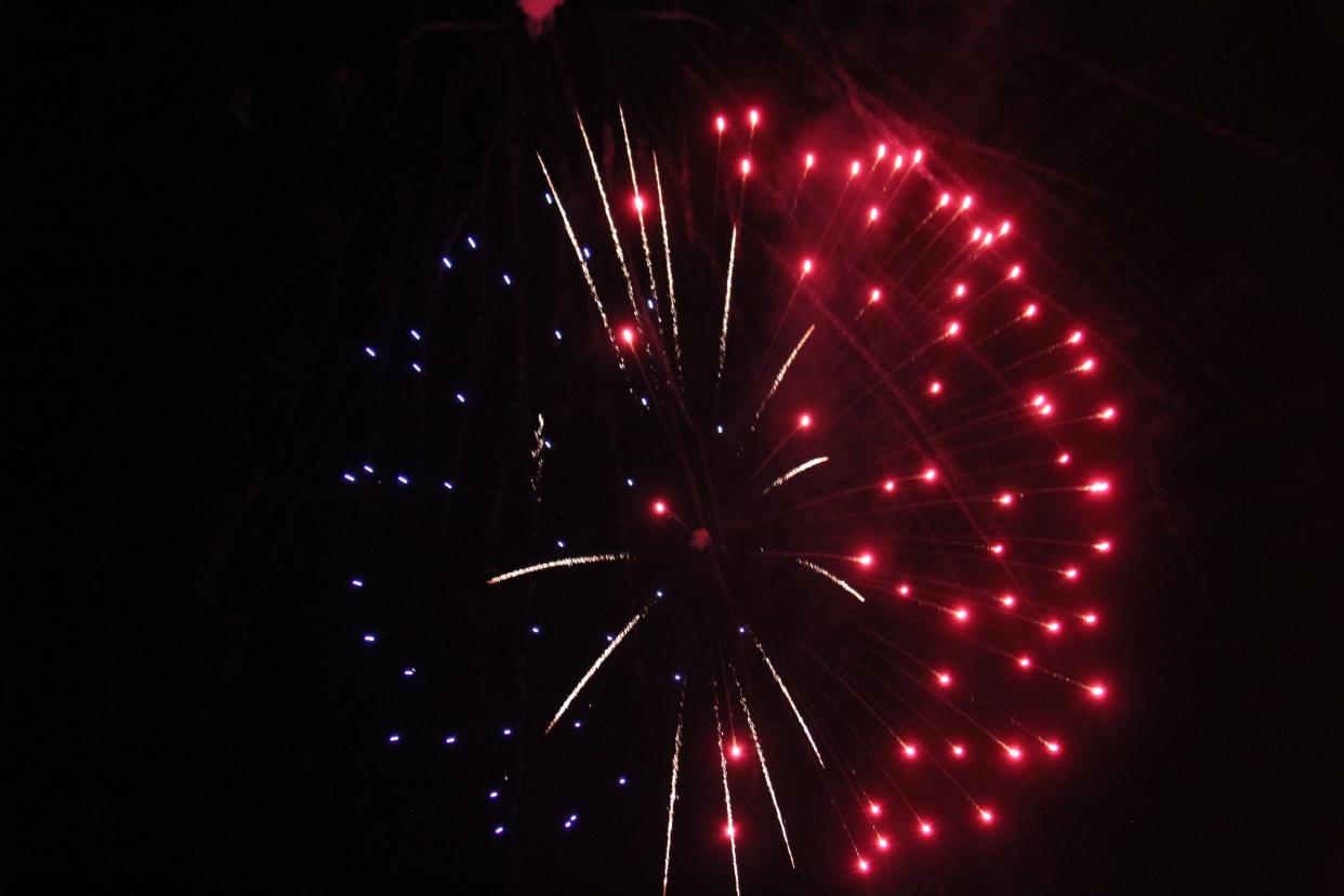 Fireworks light up the sky during Perry's Fourth of July Celebration on Tuesday, July 4, 2023, in Pattee Park.