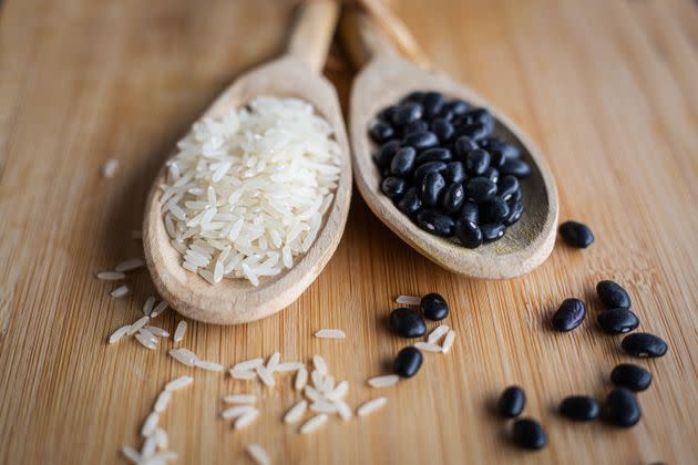 Rice and beans, when served together, contain all nine essential amino acids to form a complete source of protein.