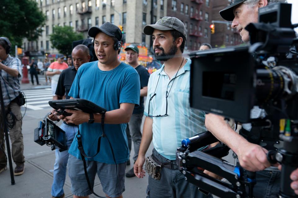 Director John Chu, left, and Lin-Manuel Miranda on the set of In the Heights (AP)