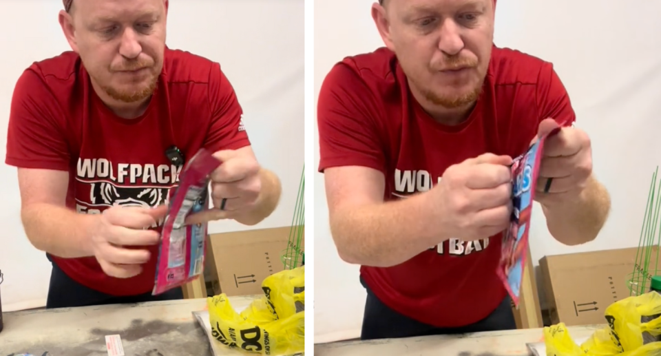 Dustin attempting the hack on other brands of lollies.