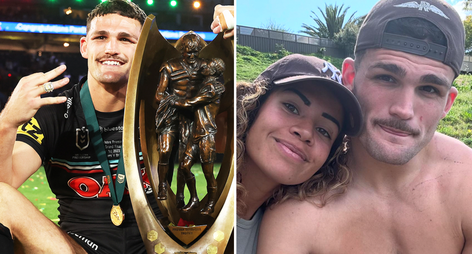 Pictured left Nathan Cleary and right with Mary Fowler