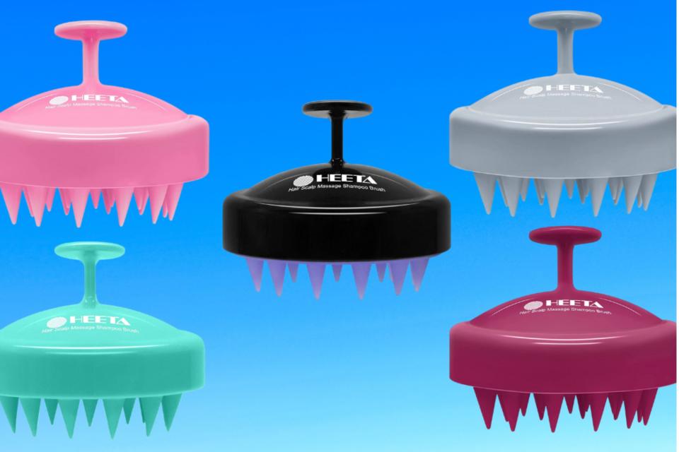 Five scalp massagers in different colors.