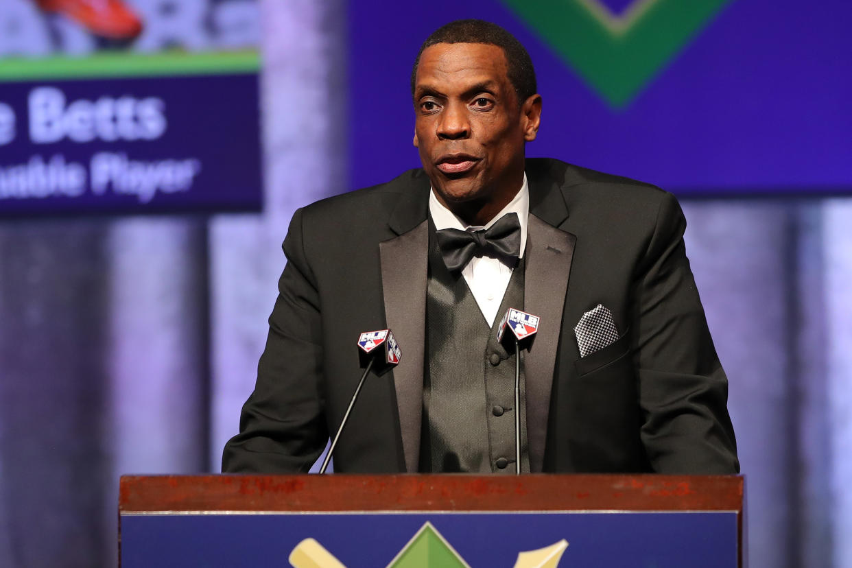 Dwight Gooden, shown here at the annual BBWAA awards dinner in January, was arrested for DUI on Monday night. (Photo by Alex Trautwig/MLB via Getty Images)