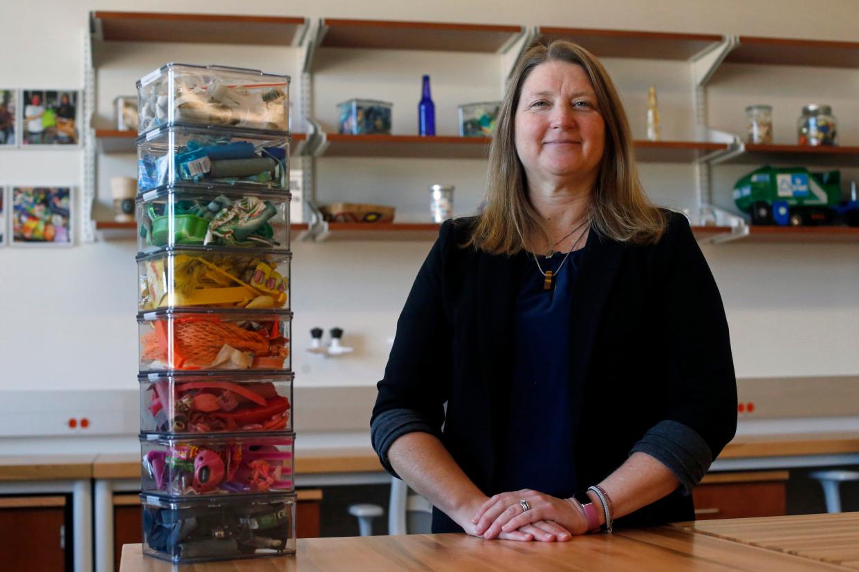 Jenna Jambeck, Georgia Athletic Association Distinguished Professor in Environmental Engineering, 2022 MacArthur Fellow and the Morgan Stanley Plastic Waste Resolution Senior Researcher, poses for a photo in her lab at the University of Georgia’s I-STEM2 Building in Athens, Ga., on Feb. 17, 2023.