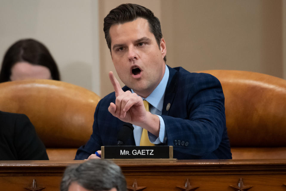 Representative Matt Gaetz, R- Fl., questions witnesses at a House Judiciary Committee hearing on the impeachment of US President Donald Trump. (Photo: Saul Loeb/POOL/AFP via Getty Images)