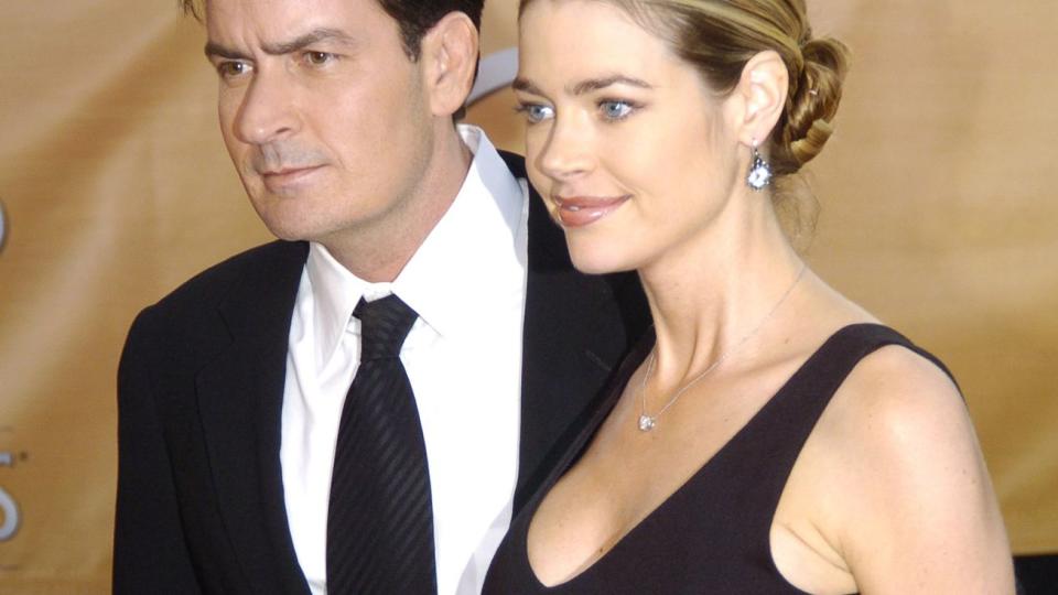 Charlie Sheen and Denise Richards during 2005 Screen Actors Guild Awards - Arrivals at The Shrine in Los Angeles, California, United States.