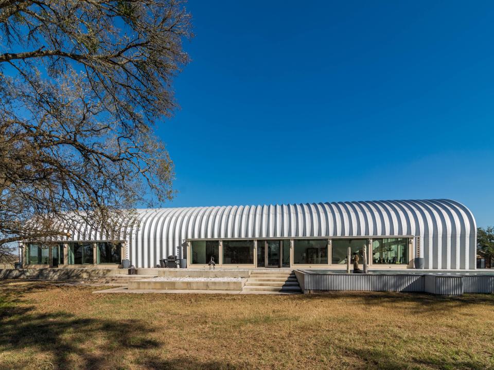 The Quonset home as viewed from the side.