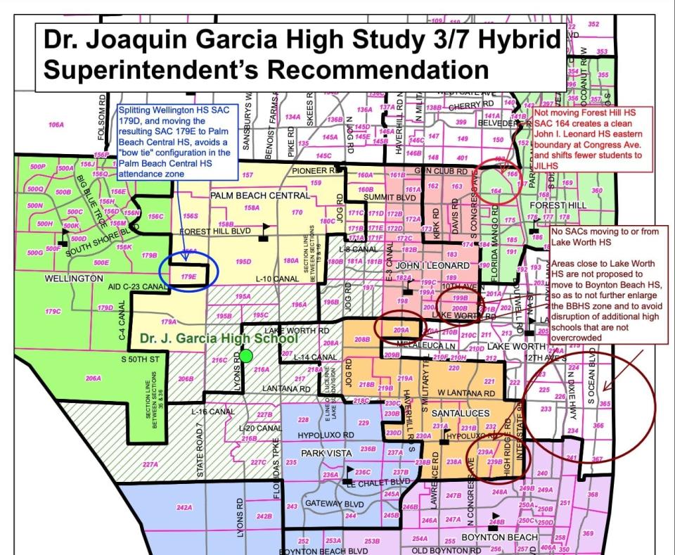 Changes to the attendance map for Dr. Joaquín García High School as recommended by Superintendent Mike Burke. The school board will consider the changes Feb. 15, 2023.