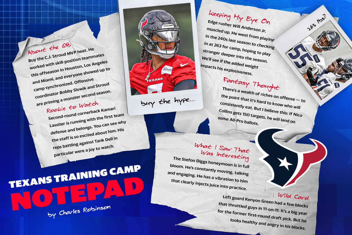 NFL training camp notepad: Lots to be excited about with Texans’ offense, and not just C.J. Stroud