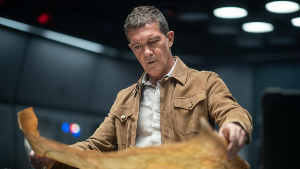 Antonio Banderas plays treasure hunter Moncada in 'Uncharted'. (Clay Enos/Sony Pictures)