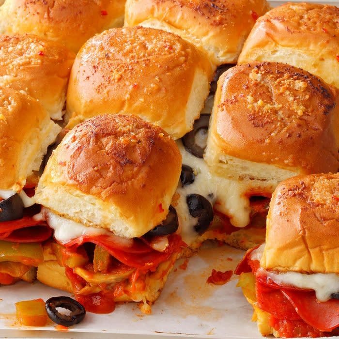 <a href="https://www.tasteofhome.com/recipes/pizza-sliders/" rel="nofollow noopener" target="_blank" data-ylk="slk:Pizza Sliders from Joan Hallford;elm:context_link;itc:0;sec:content-canvas" class="link rapid-noclick-resp">Pizza Sliders from Joan Hallford</a>