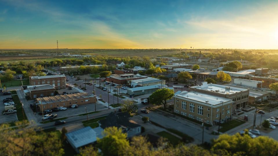 An aerial view of downtown Celina, Texas.