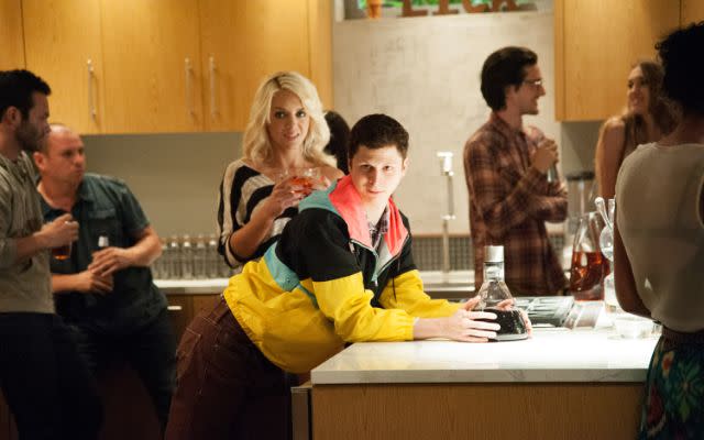 THIS IS THE END, Michael Cera (yellow jacket), 2013. ph: Suzanne Hanover/©Sony Pictures/courtesy Everett Collection