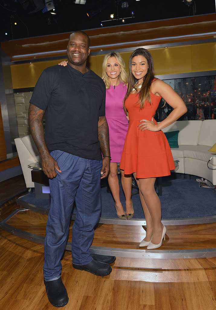 Shaquille O’Neal, Elisabeth Hasselbeck, and Jordin Sparks on the set of <em>Fox & Friends</em>. (Photo: Slaven Vlasic/Getty Images)