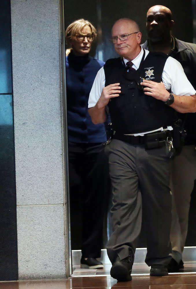 Felicity Huffman leaving the Los Angeles courthouse on Tuesday