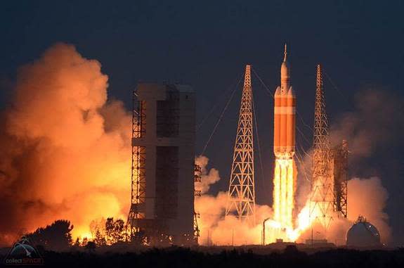 Lift off of NASA's first Orion space capsule on Exploration Flight Test-1 from Cape Canaveral, Fla., on Dec. 5, 2014.