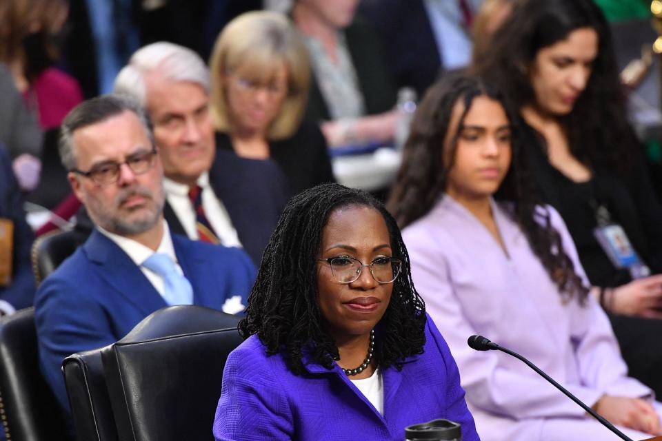 Judge Ketanji Brown Jackson listens to a speaker during her nomination hearing to be an associated justice on the US Supreme Court in Washington, DC on March 21, 2022.