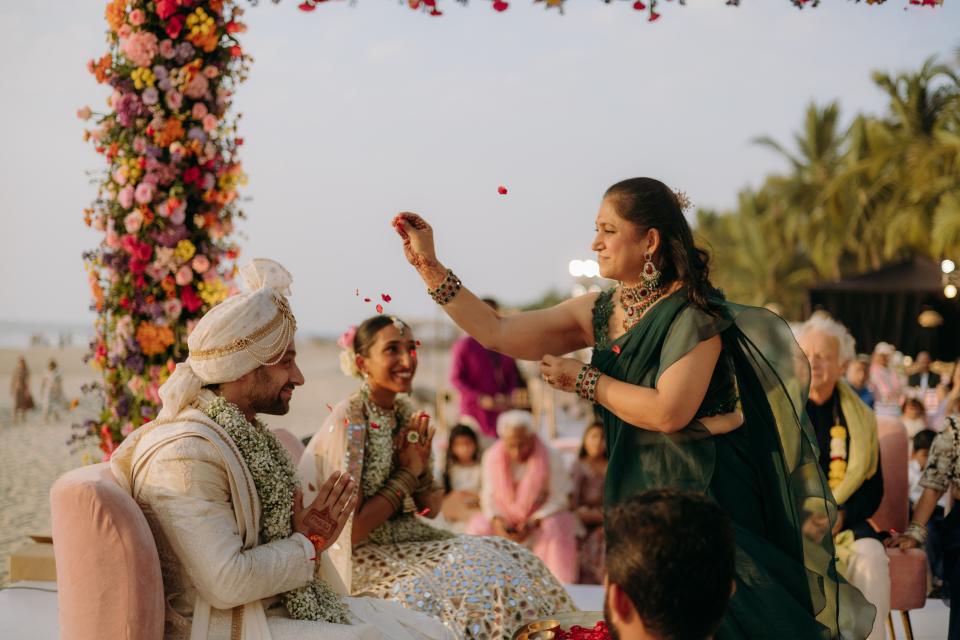 Mitali had to adjust her floral vision to what was available in the area at the time, but made sure the ceremony had plenty on display.