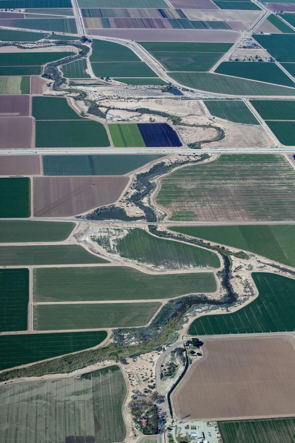 A vertical aerial view of Imperial Valley farmland lots
