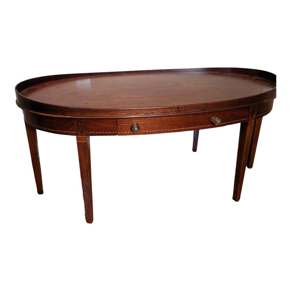 18) 1930s Hepplewhite Mersman Mahogany Oval Coffee Table