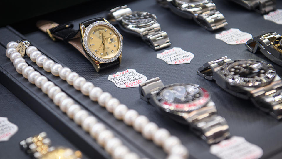 LONDON, ENGLAND - JANUARY 20:  A diamond-encrusted Rolex watch is seen in a store window in the financial district, also known as the Square Mile, on January 20, 2017 in London, England.  Following the announcement by Britain's Prime Minister Theresa May that Britain will leave the single market, financial organisations such as UBS and Goldman Sachs have reported that they are seriously considering either cutting staff or moving them from London.  (Photo by Leon Neal/Getty Images)