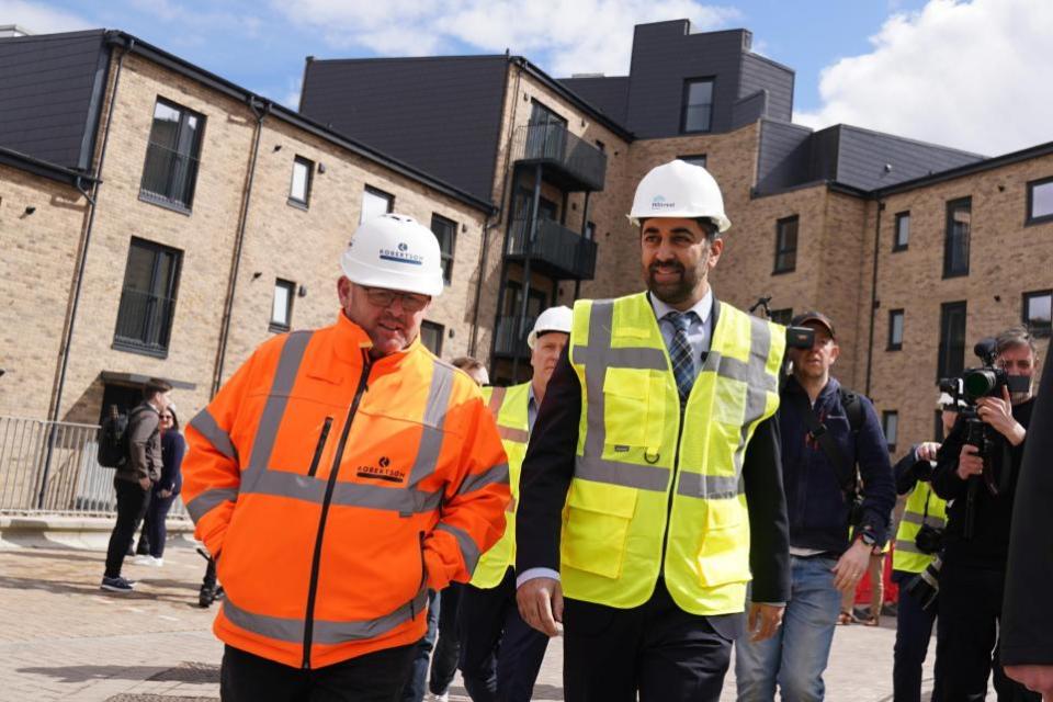 The National: First Minister Humza Yousaf during a visit to the Hillcrest Homes housing development in Dundee